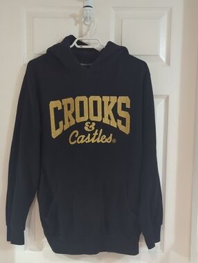 Crooks & Castles Black Hoodie with Gold Script Logo